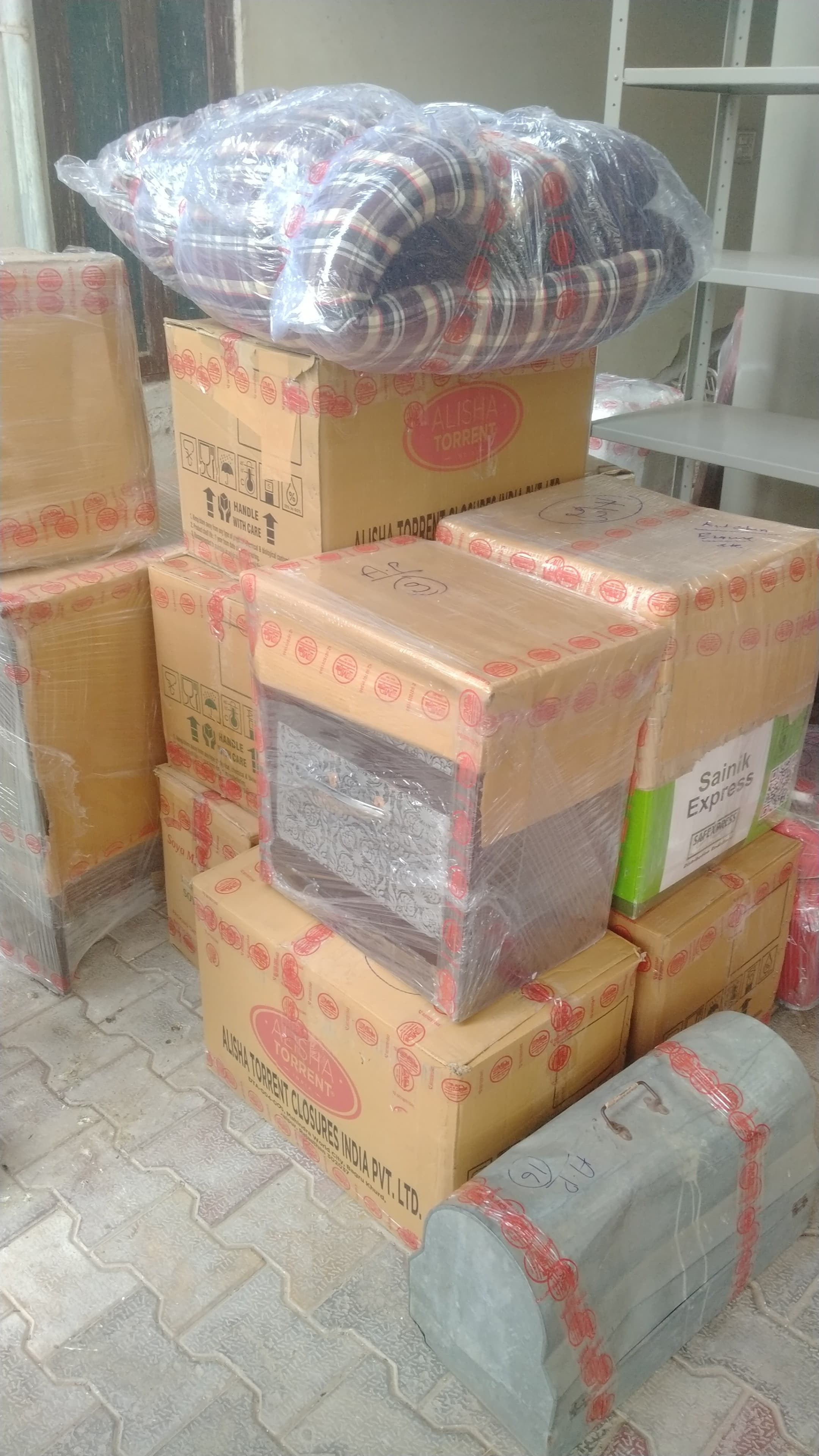 Family unpacking in new home
